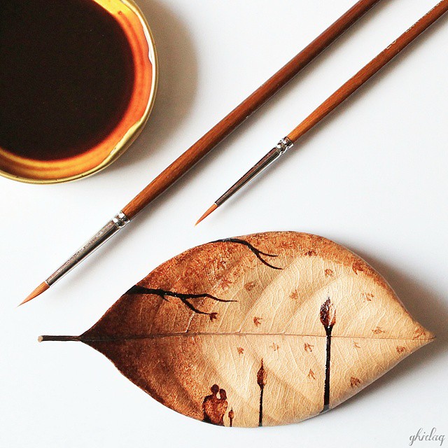 maľby kávou na listy
