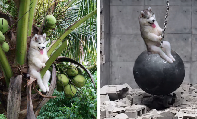 Husky sa dostal na kokosový strom a internet prišiel na pomoc img